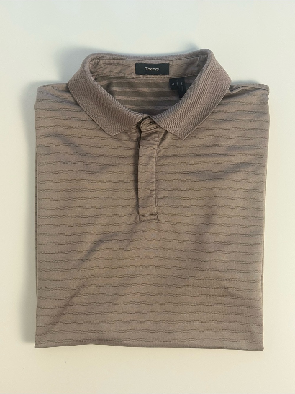 Theory Men’s Taupe Striped Polo - Subtle Neutral
